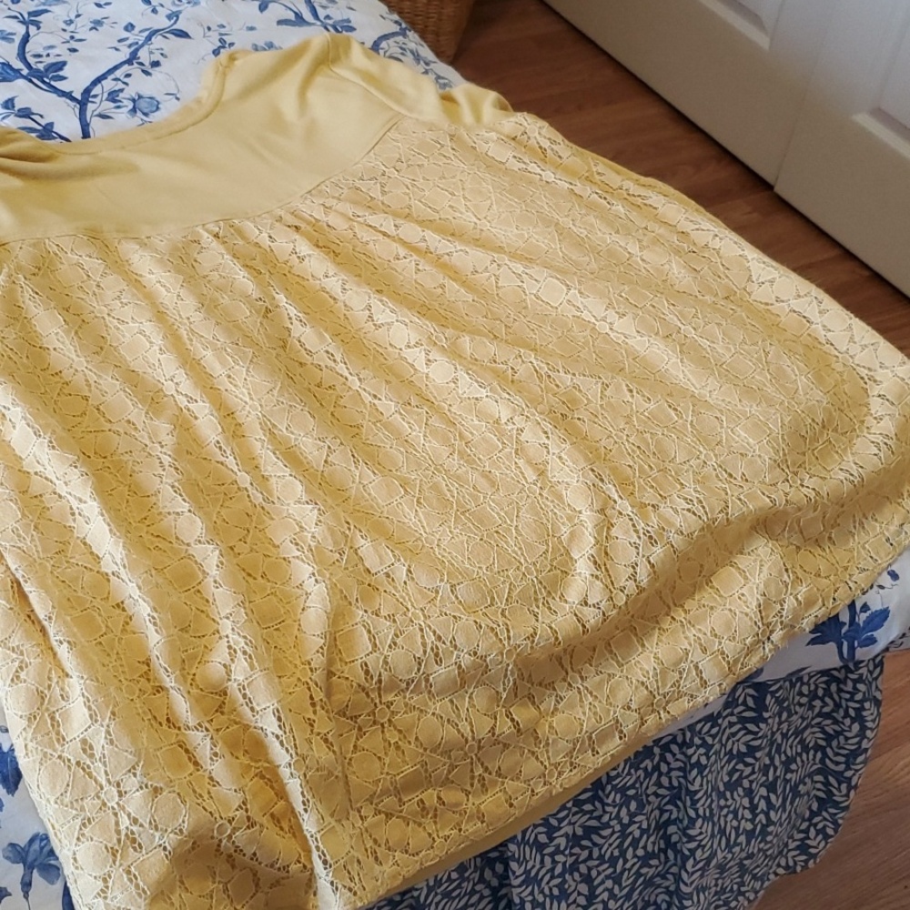 CURATED BY RUA'H KIBRIYA: Golden Yellow Cardigan W/Gathered Lace Back & Pockets